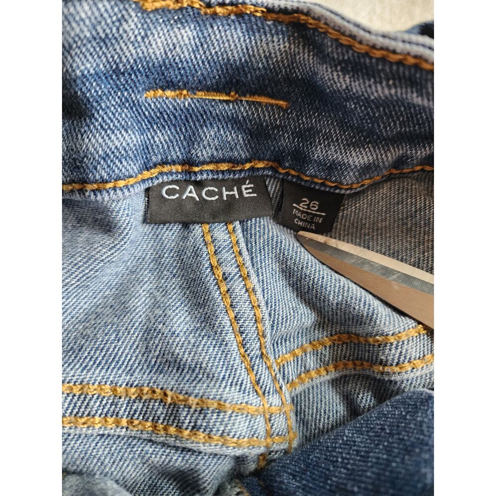 Cache Wide Leg Flare Jeans Size 26 Gold Horse Bit Hardware Patch Pockets Retro - Picture 3 of 7